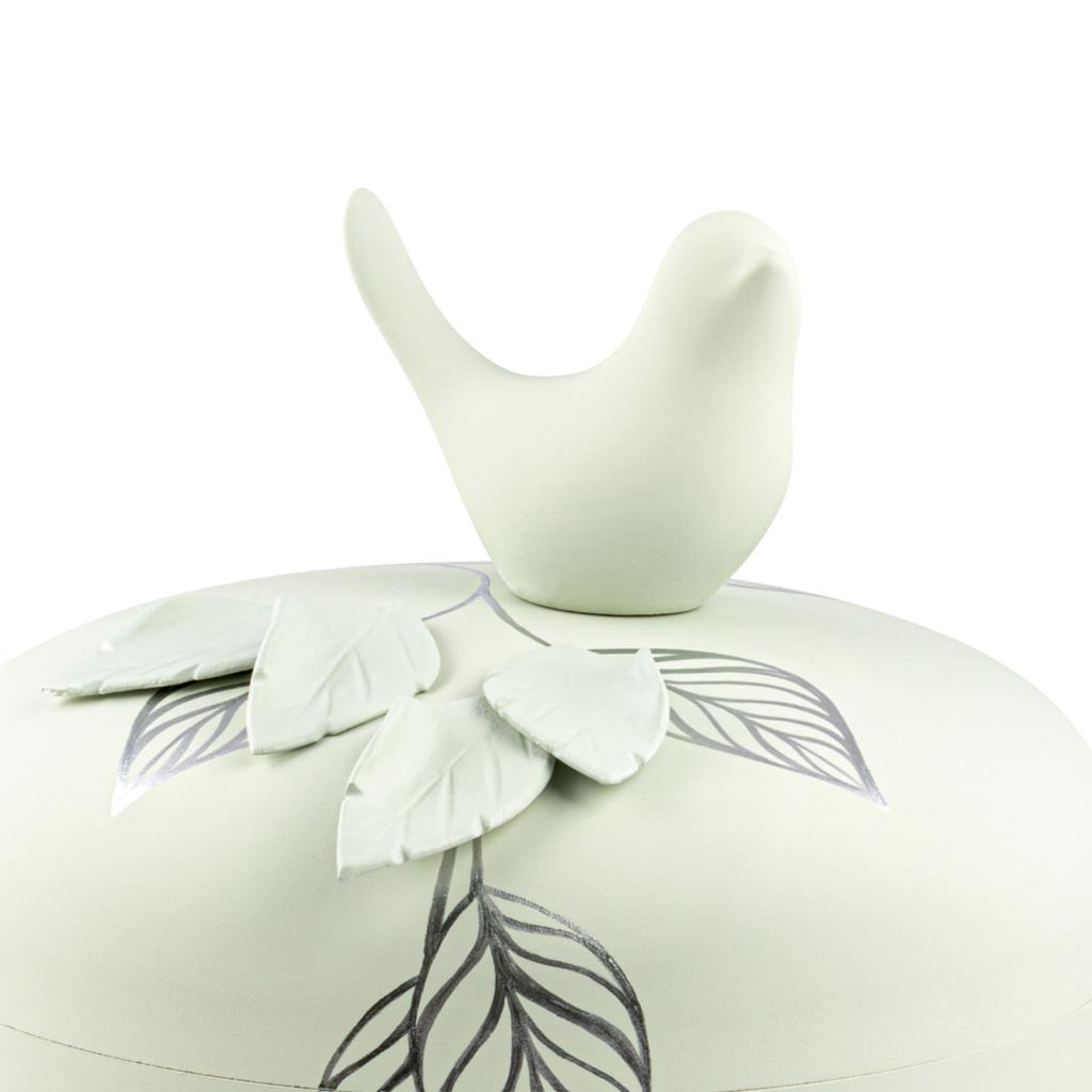 Naturstoffurne, mint-matt, "Blätter+Vogel"