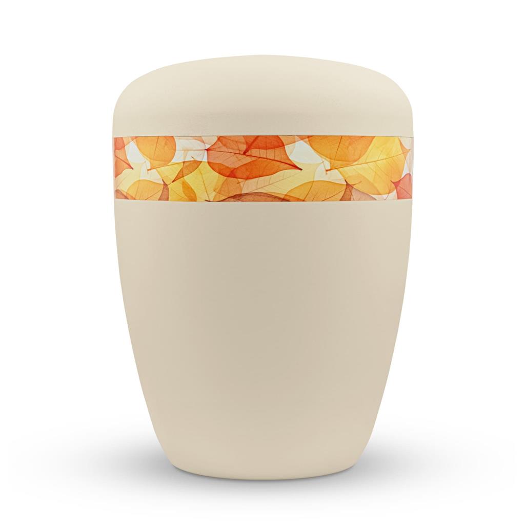 Naturstoffurne, seashell, Fotobanderole "Herbstblätter"