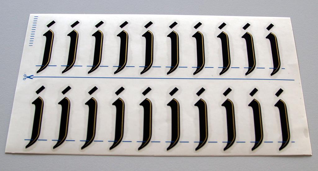 Grabkreuzbeschriftung - 36mm, Zeichen 'j', 20 Stück pro Blatt