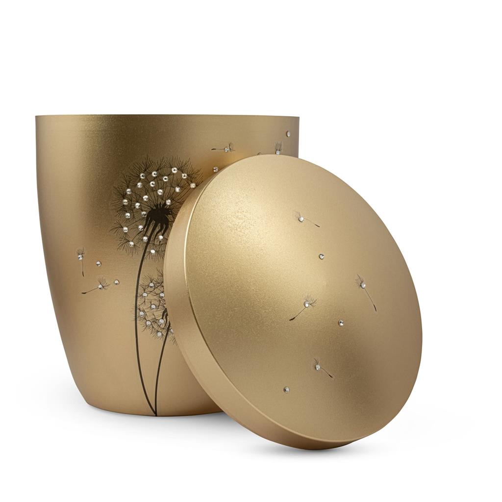 Naturstoffurne, gold, "Pusteblume + Strass"