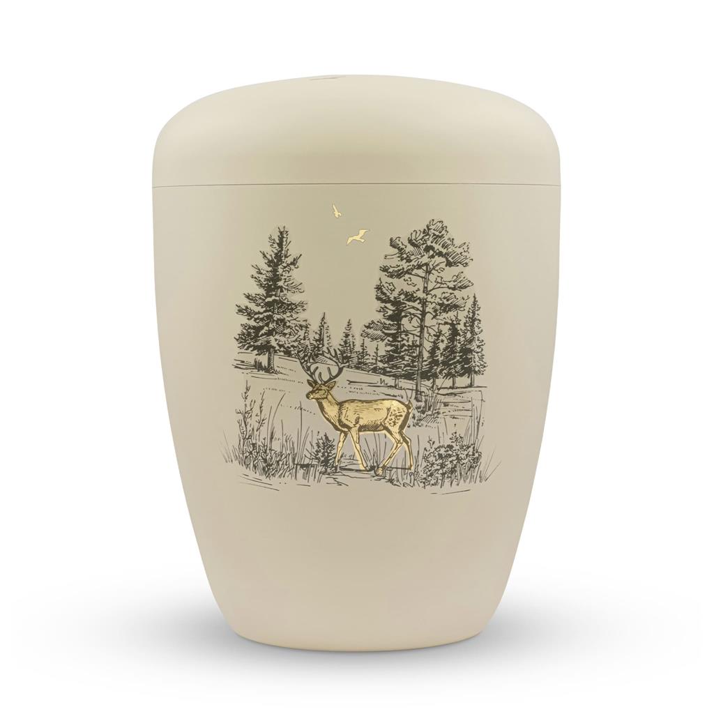 Naturstoffurne, seashell, Design "Hirsch im Wald gold"
