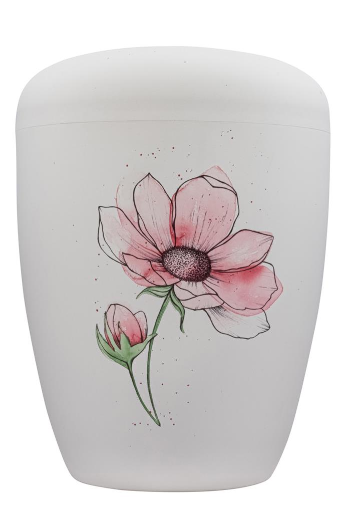 Biourne, weiß-matt lackiert, Design 'Blüte rosa'