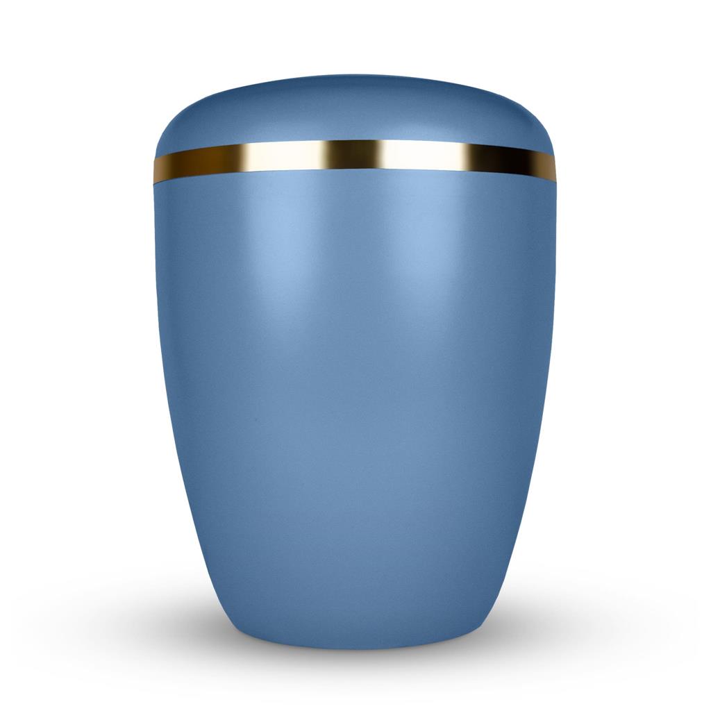 Naturstoffurne, pastell-blau, Goldband