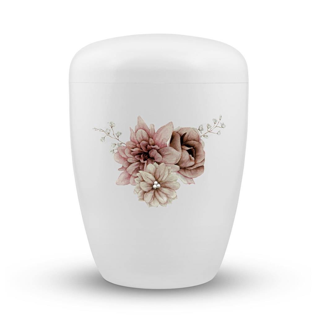 Naturstoffurne, weiß, "Blüten rosé-weiß"