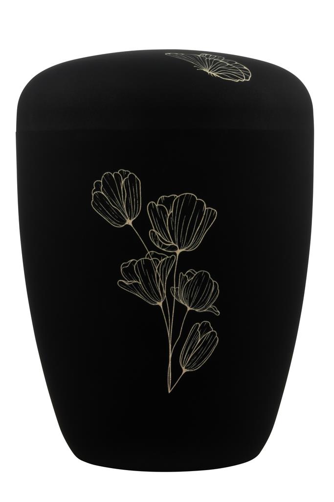 Biourne, schwarz-matt lackiert, Lasergravur "Blume"