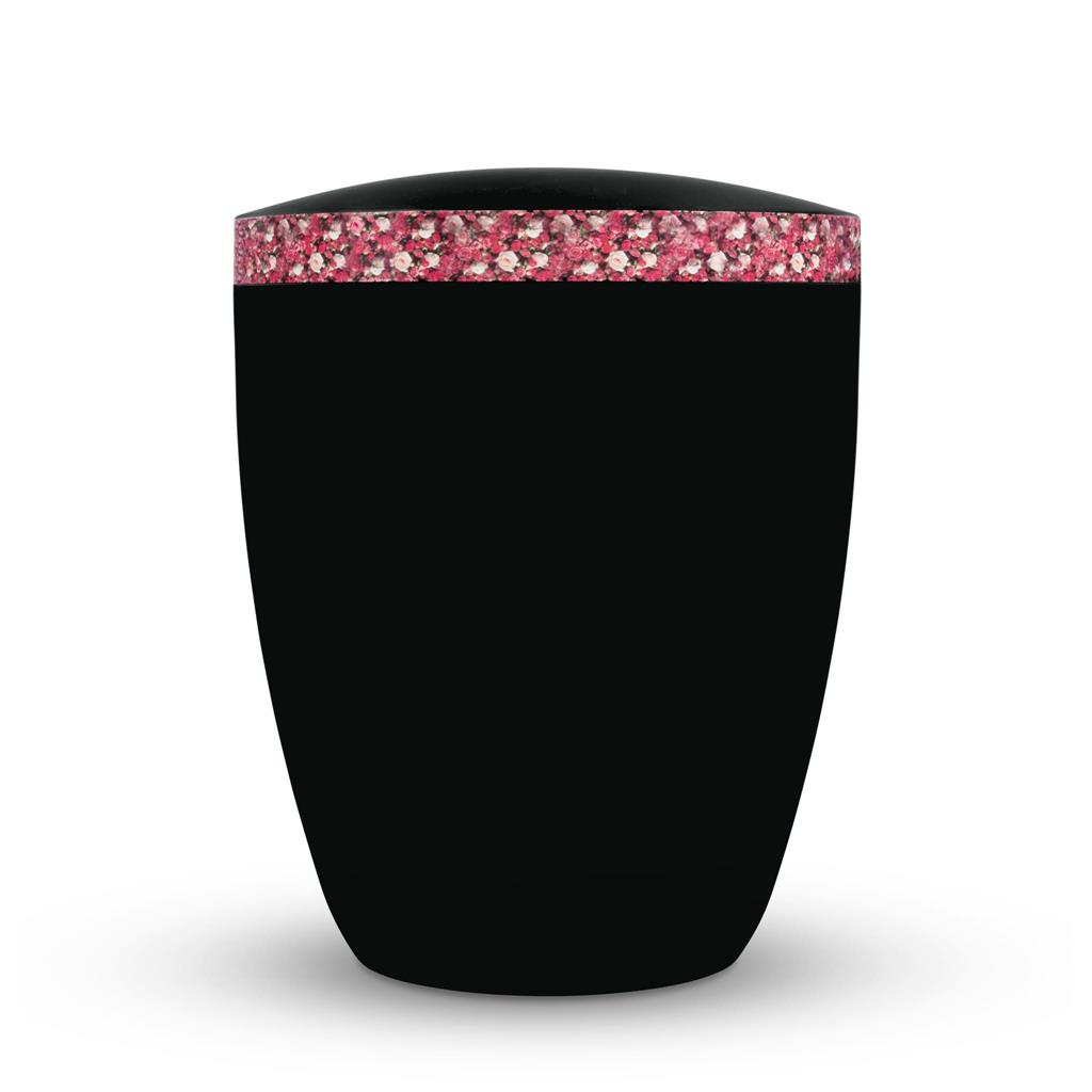 Naturstoffurne, satin-black, "Rosen klein"