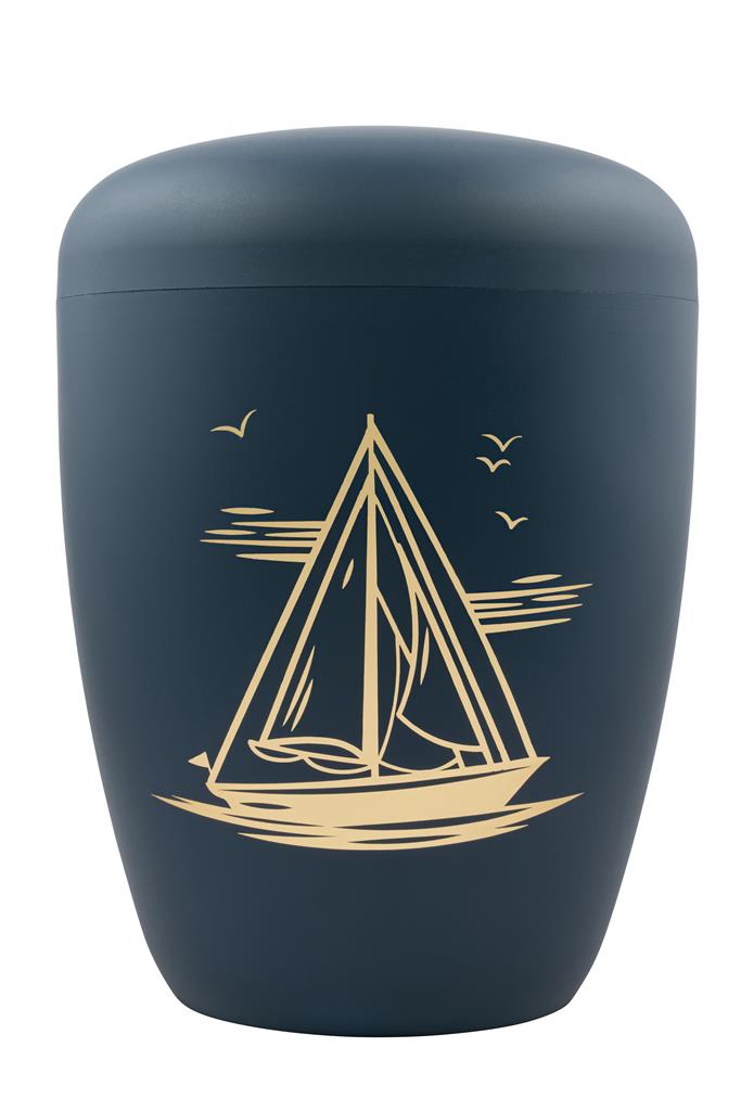 Biourne, nachtblau-matt lackiert, Folienemblem "Segelschiff" gold
