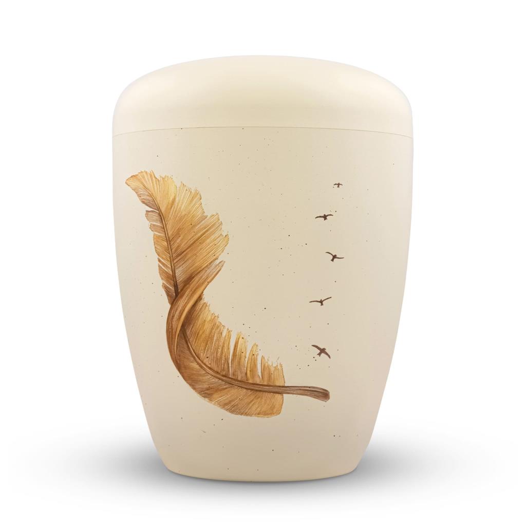 Biourne, glint-seashell lackiert, Design "braune Feder"