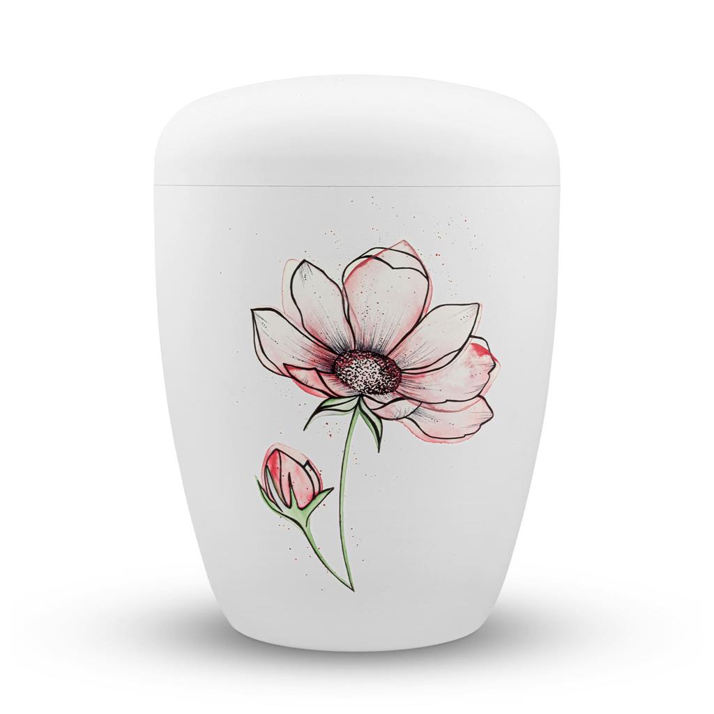 Naturstoffurne, weiß-matt, 'Blüte rosa'