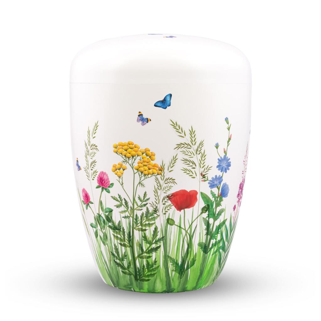 Naturstoffurne, weiß, "Blumenwiese"