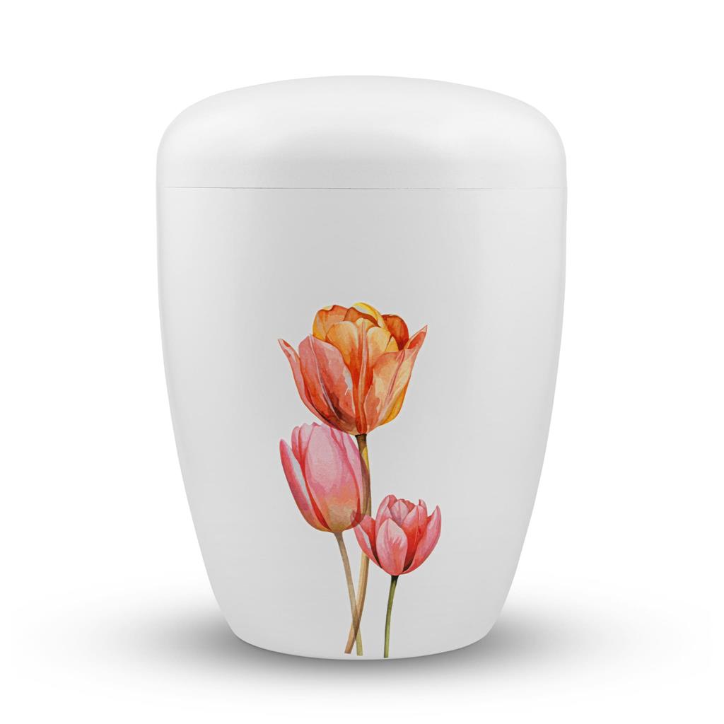 Naturstoffurne, weiß, "Tulpen"