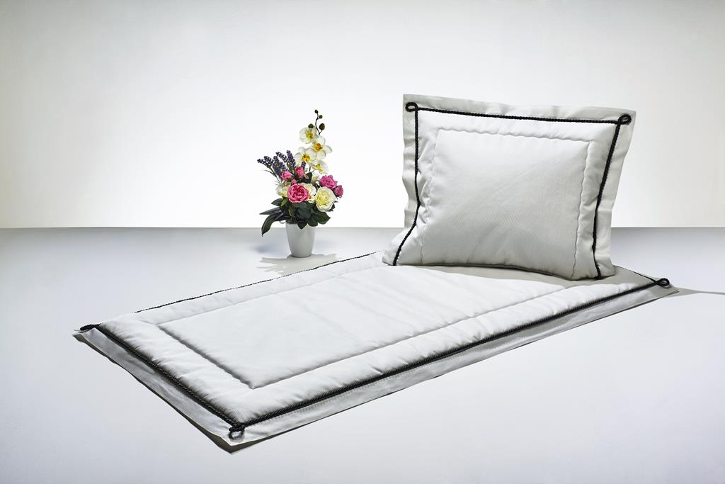 Deckengrt., Dekostoff grau, Streifen, Stehsaum-Kordel, 250 g/m²