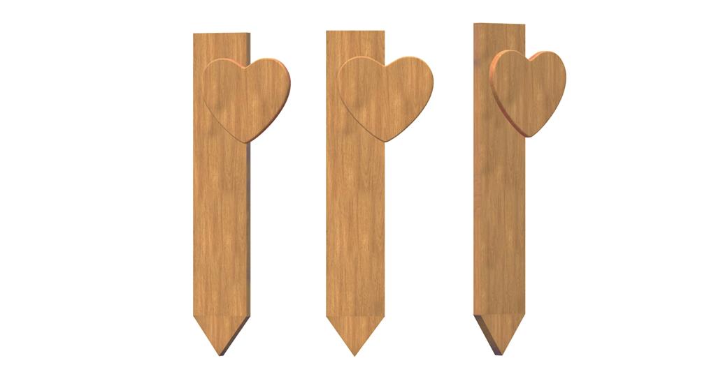 Grabstehle HERZ, 118*20 cm, Herztafel 35*35 cm, Eiche lackiert