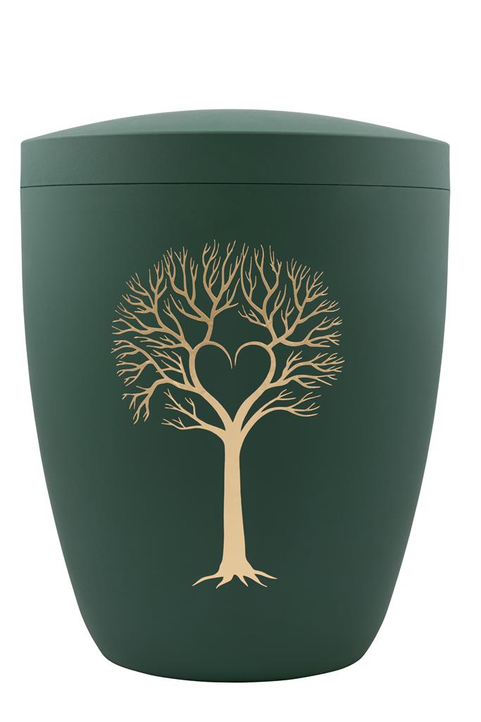 Naturstoffurne, kieferngrün, "Herzbaum"