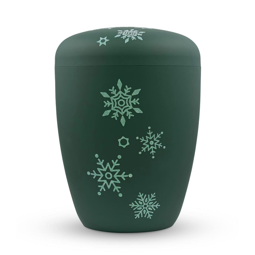 Naturstoffurne, kieferngrün, Schneeflocken