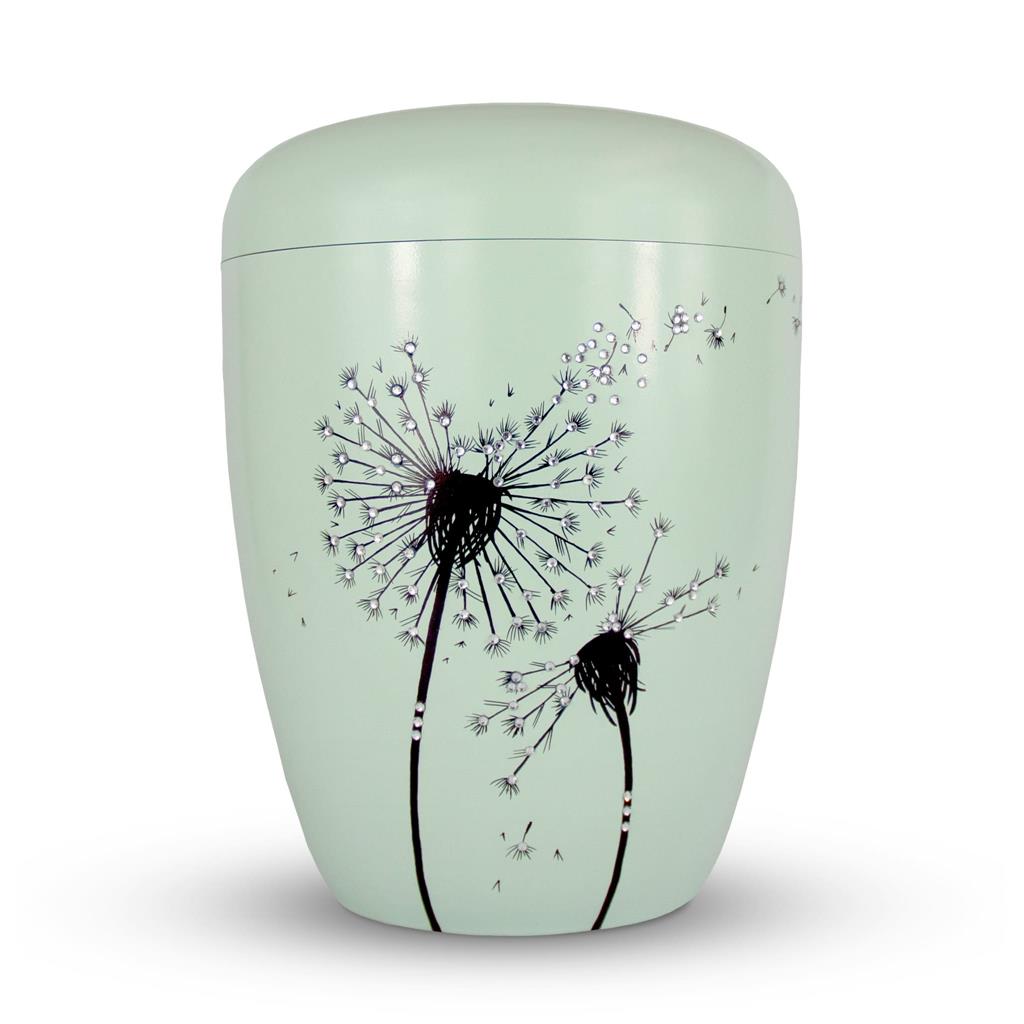 Naturstoffurne, pastell-hellgrün, "Pusteblume + Strass"