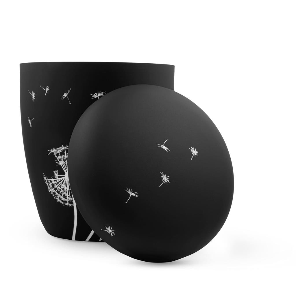 Naturstoffurne, schwarz-matt, "Pusteblume weiß"