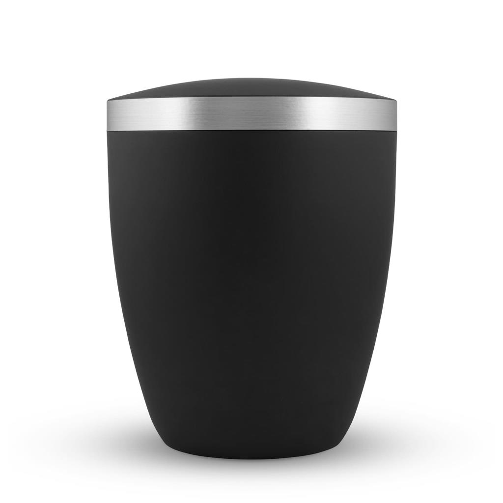 Naturstoffurne, stone-grey, Silberband geschliffen