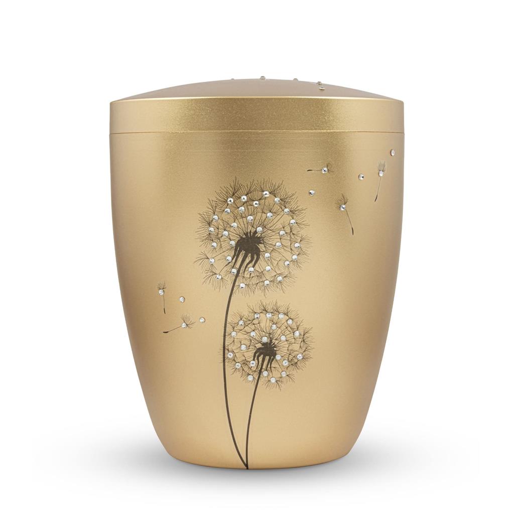 Naturstoffurne, gold, "Pusteblume + Strass"