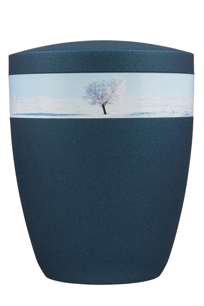 Naturstoffurne, glint-blue, 'Baum im Winter'