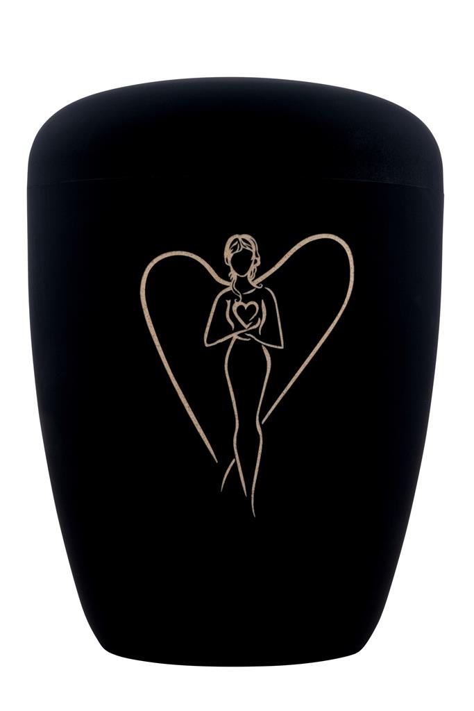 Biourne, schwarz-matt lackiert, Lasergravur "Engel"