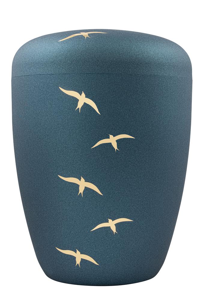 Naturstoffurne, glint-blue, "Schwalben"