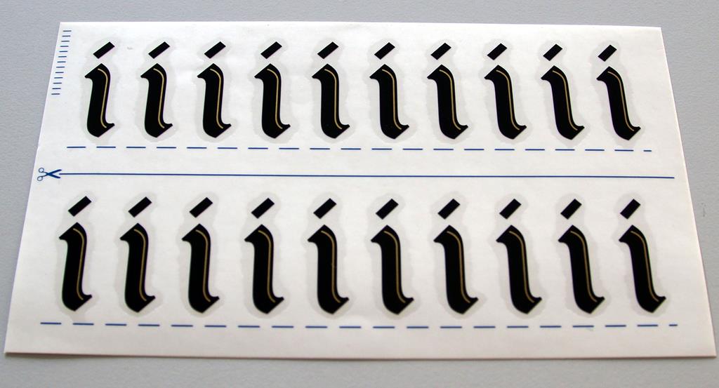 Grabkreuzbeschriftung - 36mm, Zeichen 'i', 20 Stück pro Blatt
