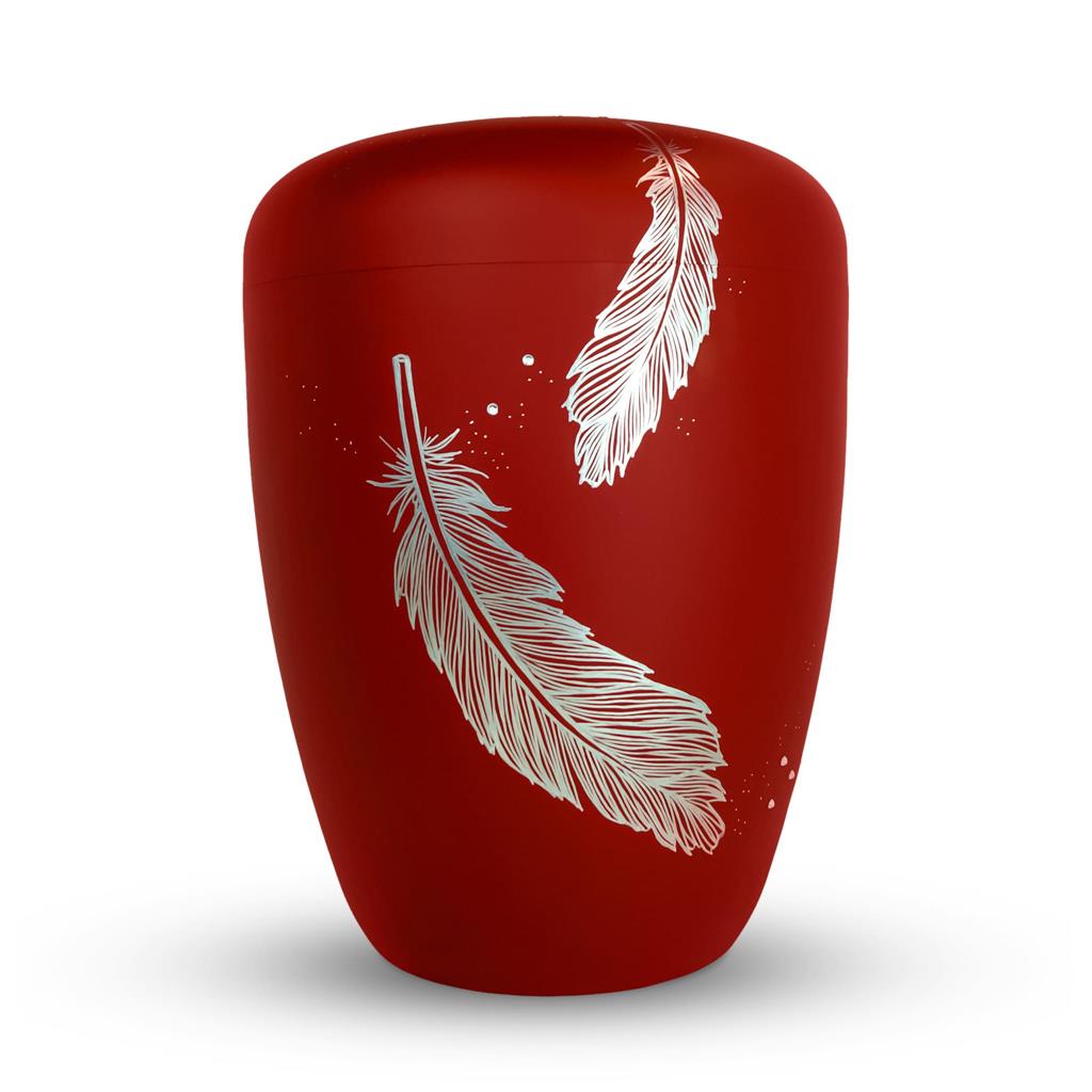 Naturstoffurne, lava-red, "3x Feder+Strass"