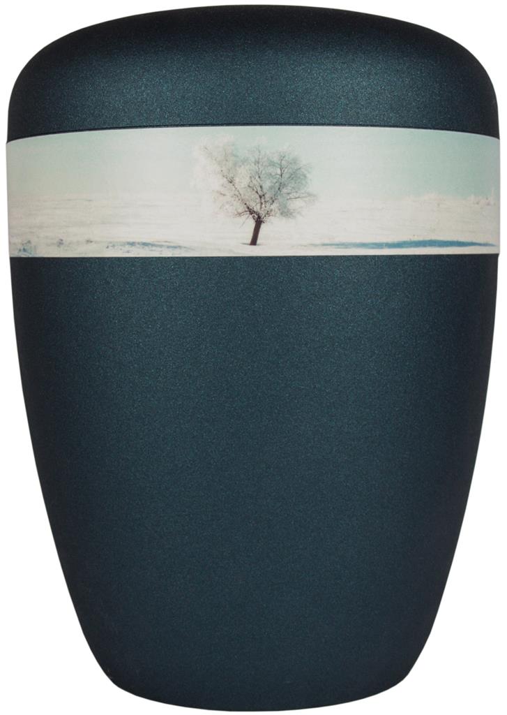 Naturstoffurne, glint-blue, "Baum im Winter"