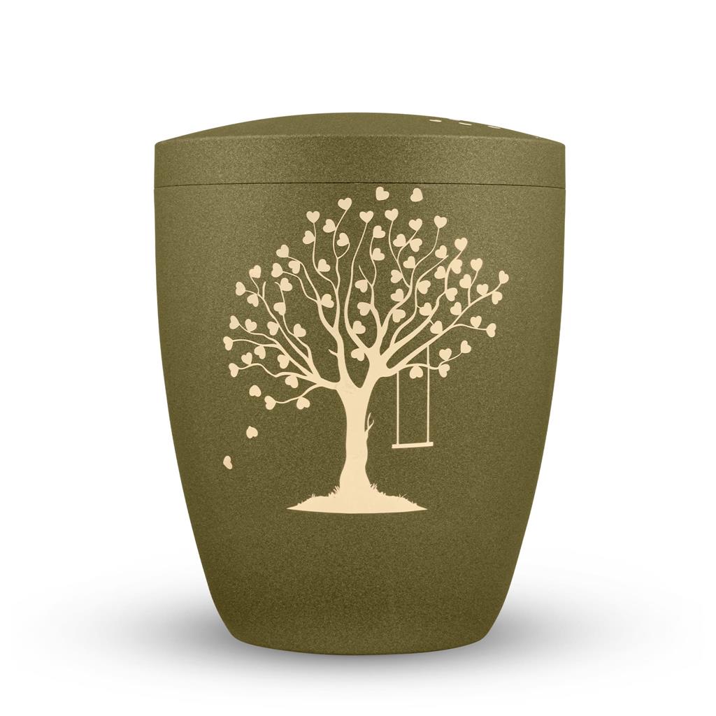 Naturstoffurne, glint-brass, "Baum m. Herzen"