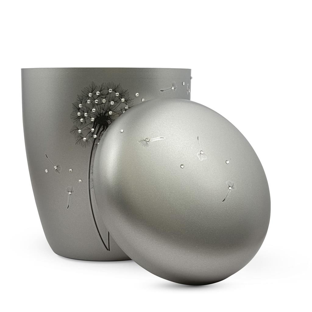 Naturstoffurne, zinn, "Pusteblume + Strass"
