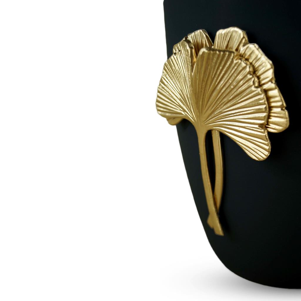 Naturstoffurne, schwarz-matt, "Ginkgo"