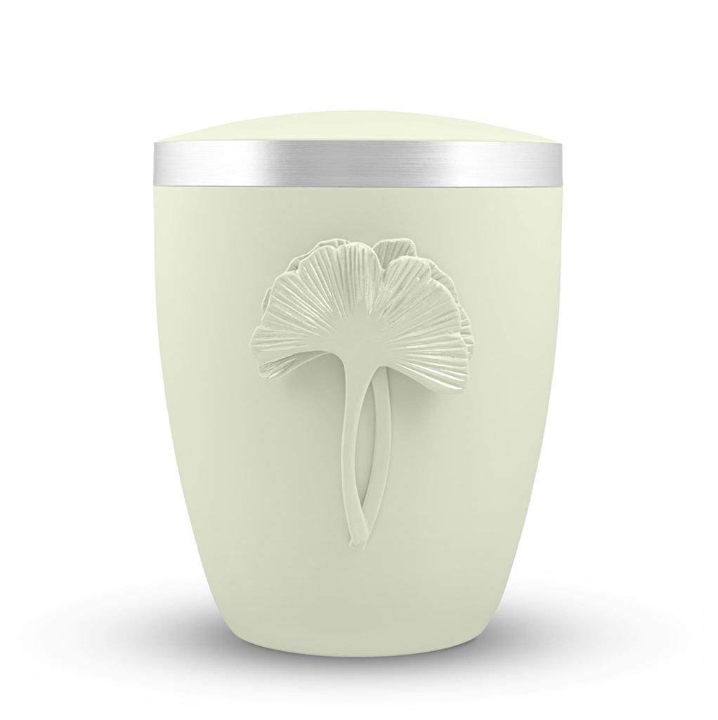 Naturstoffurne, mint-matt, "Ginkgo", Silberband