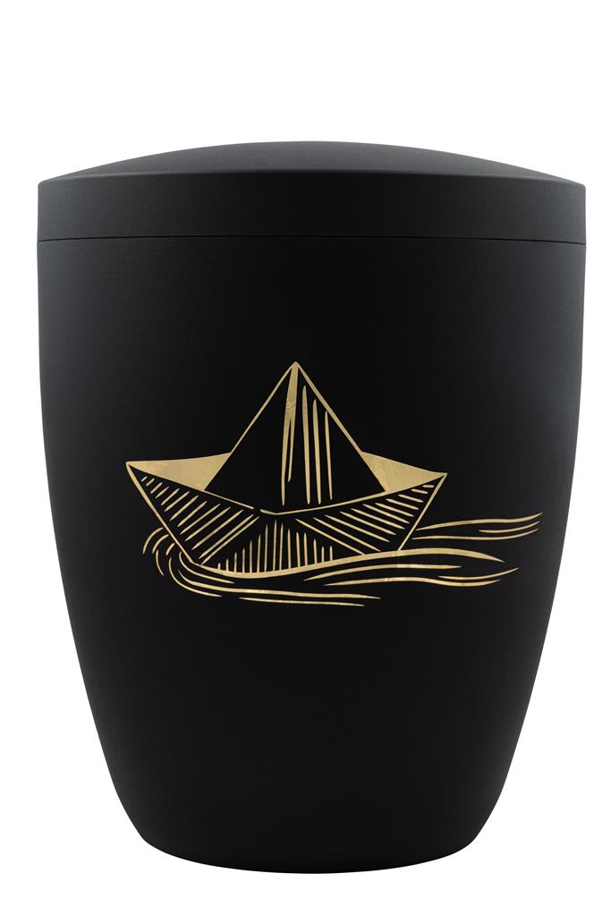 Naturstoffurne, schwarz-matt, "Papierschiff"