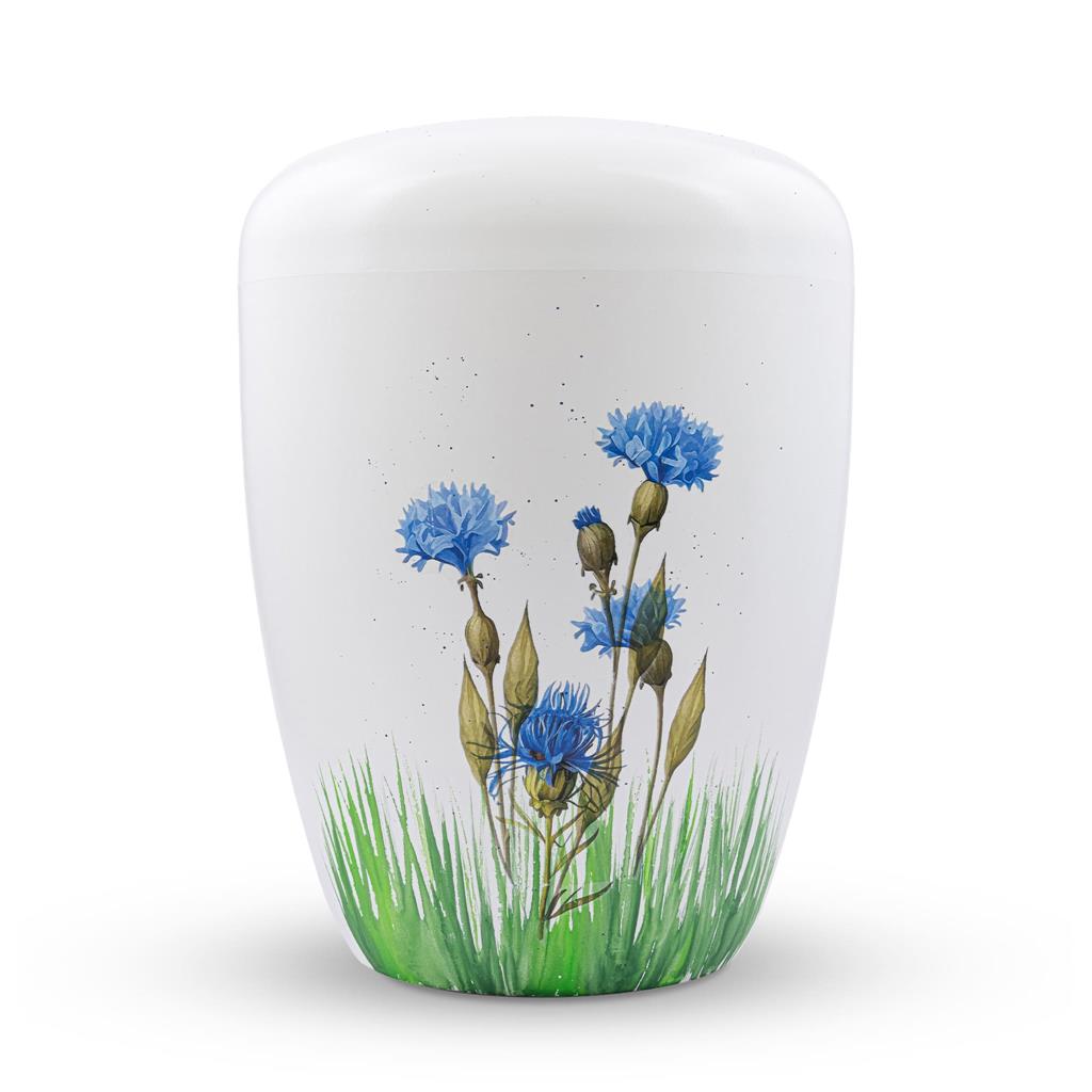 Biourne, weiß lackiert, Design 'Kornblumen'