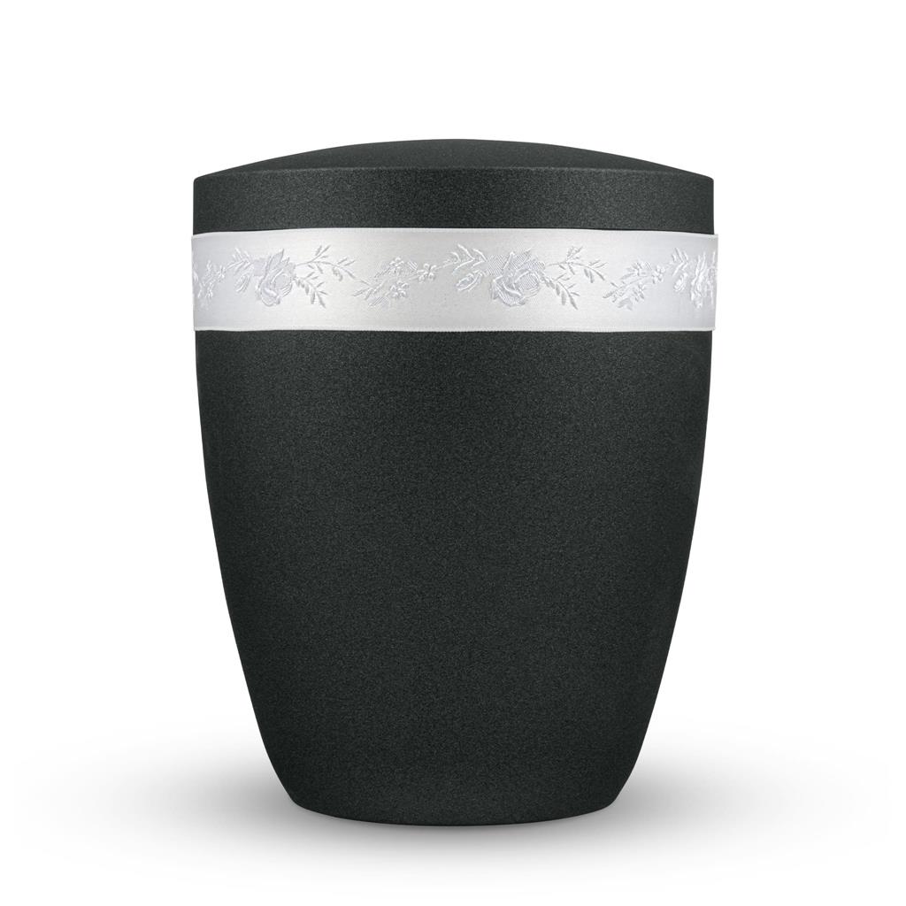 Naturstoffurne, glint-midnight-black, Rosenborte weiß