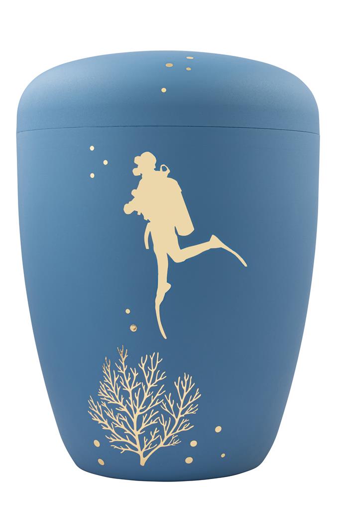 Naturstoffurne, himmelblau-matt, "Taucher"
