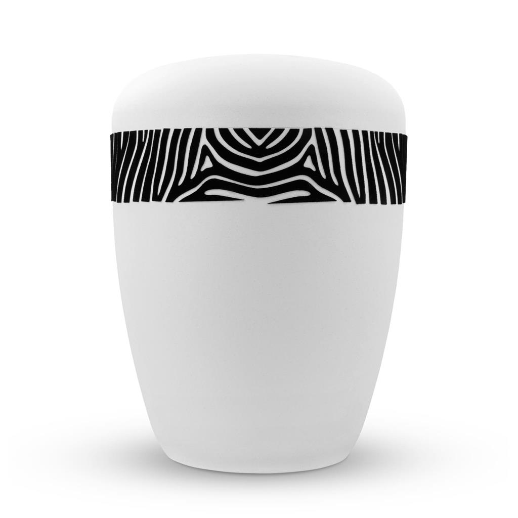 Naturstoffurne, weiß-matt, "Zebra-Muster"