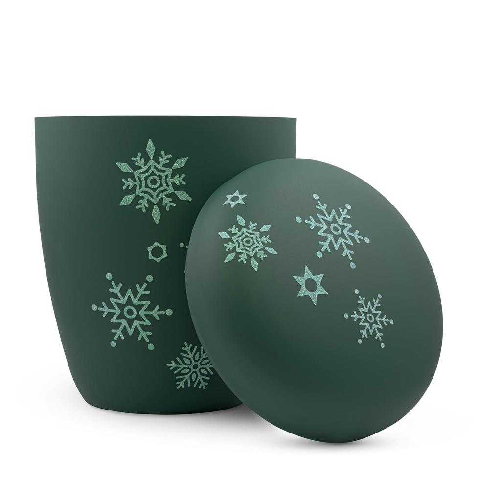 Naturstoffurne, kieferngrün, Schneeflocken