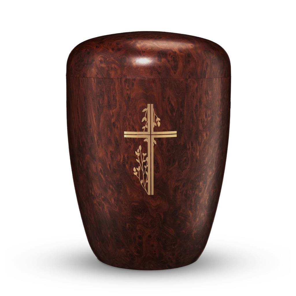 Naturstoffurne, Beschichtung "Wurzelholz matt", "Kreuz mit Ästen"