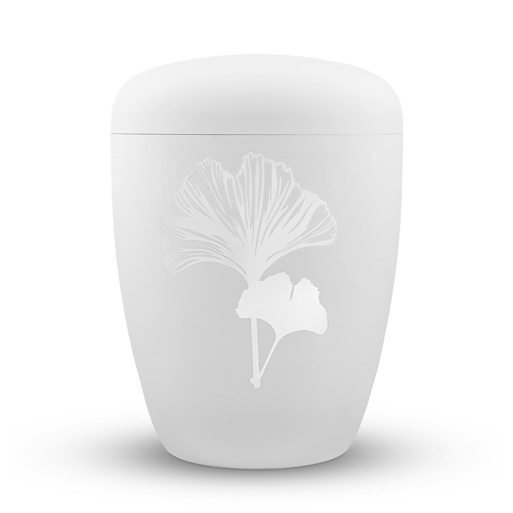Naturstoffurne, weiß-matt, "Ginkgo"