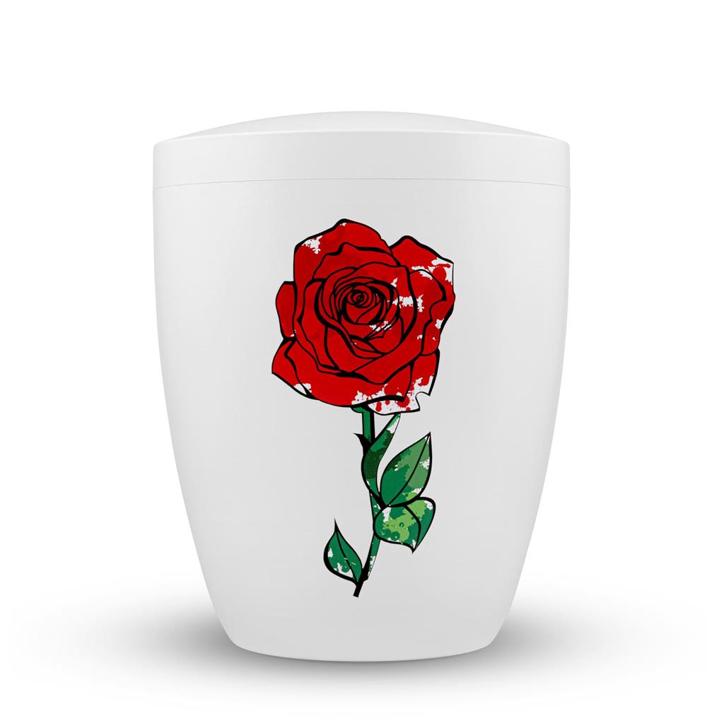 Naturstoffurne, weiß, 'Rose bunt'