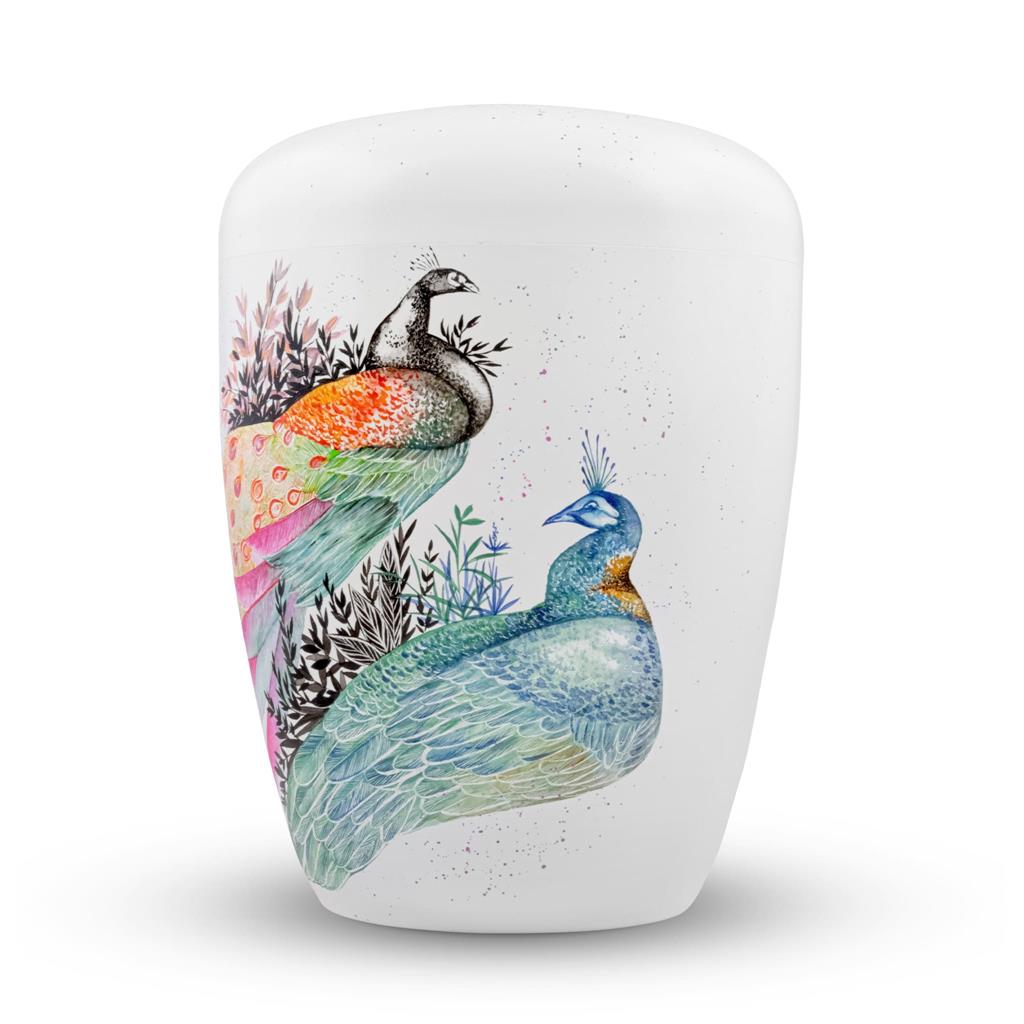 Naturstoffurne, weiß, "Pfau"