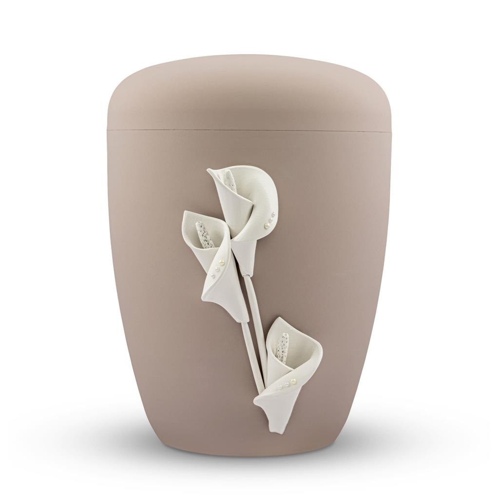 Naturstoffurne, rosé-matt, Design "Calla mit Perlen"