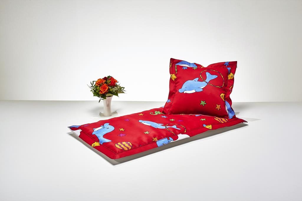 Kinderdeckengrt., rot, Fische, Stehsaum, 100cm