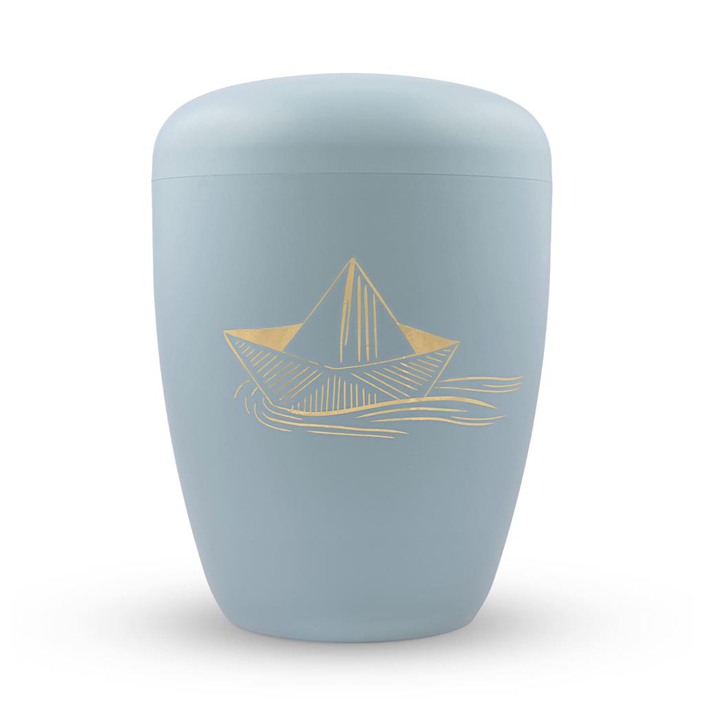 Naturstoffurne, taubenblau, "Papierschiff"