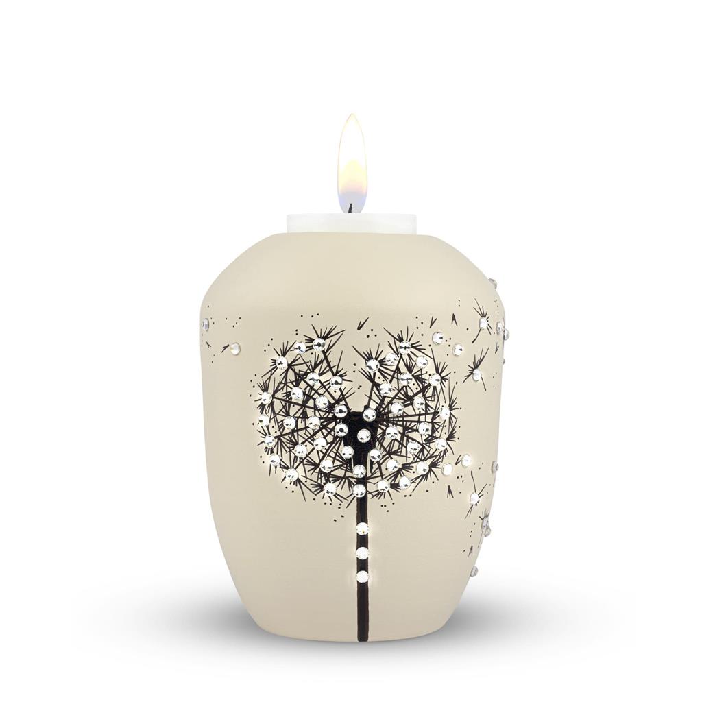 Gedenklicht, seashell, "Pusteblume + Strass"