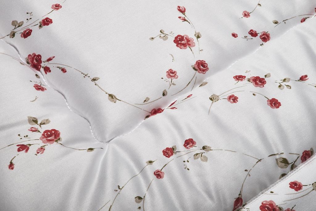 Deckengrt., BW-Satin weiß, Röschen- ranke, Stehsaum, 350 g/m²