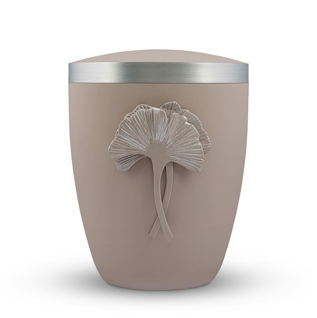 Naturstoffurne, rosé-matt, "Ginkgo", Silberband