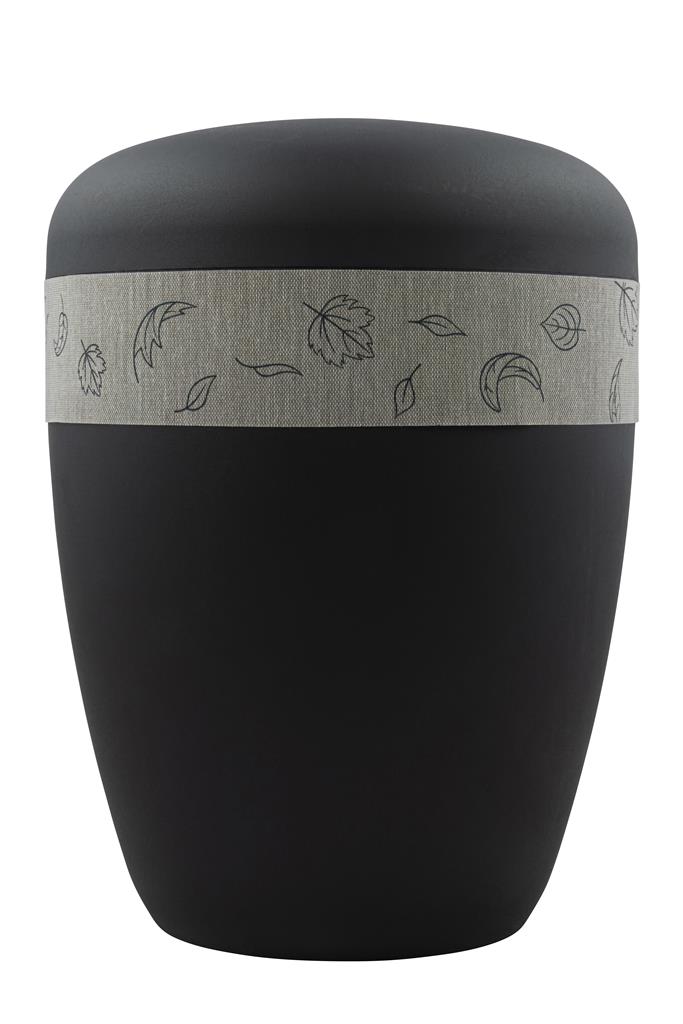 Naturstoffurne, schwarz-matt, Textilband "Blätter"